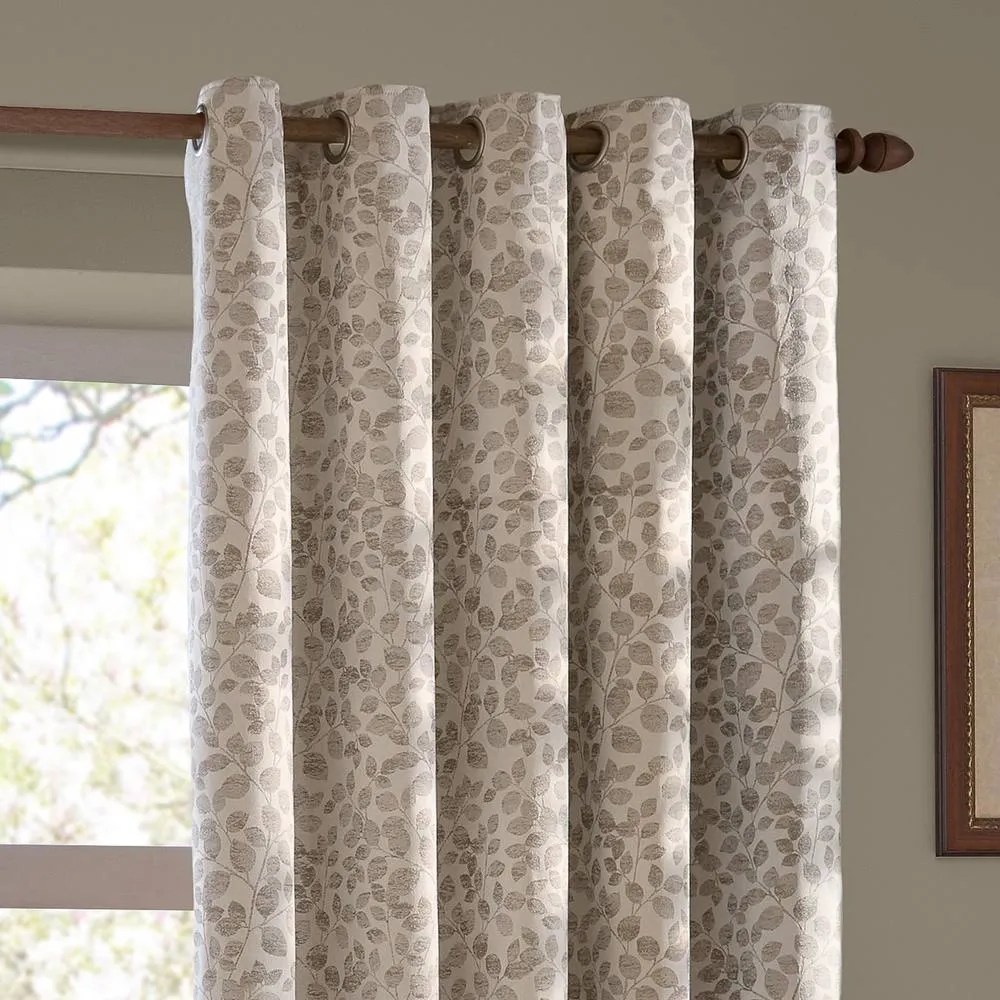 Wylder Grace Leaf Jacquard Fully Lined Eyelet Curtain Pair in Natural 4