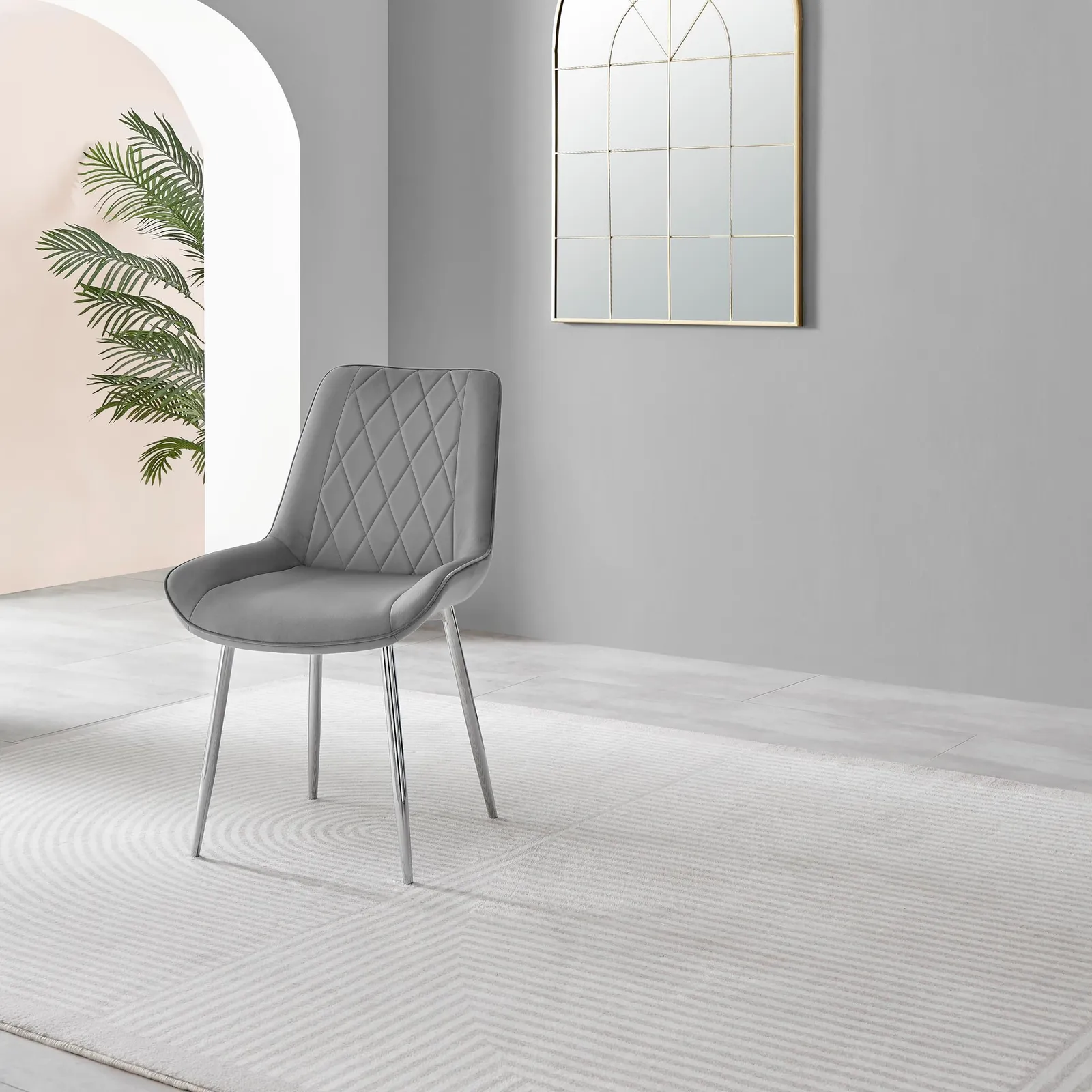FurnitureboxUK 2x Pesaro Velvet Silver Leg Luxury Dining Chairs in Grey 5