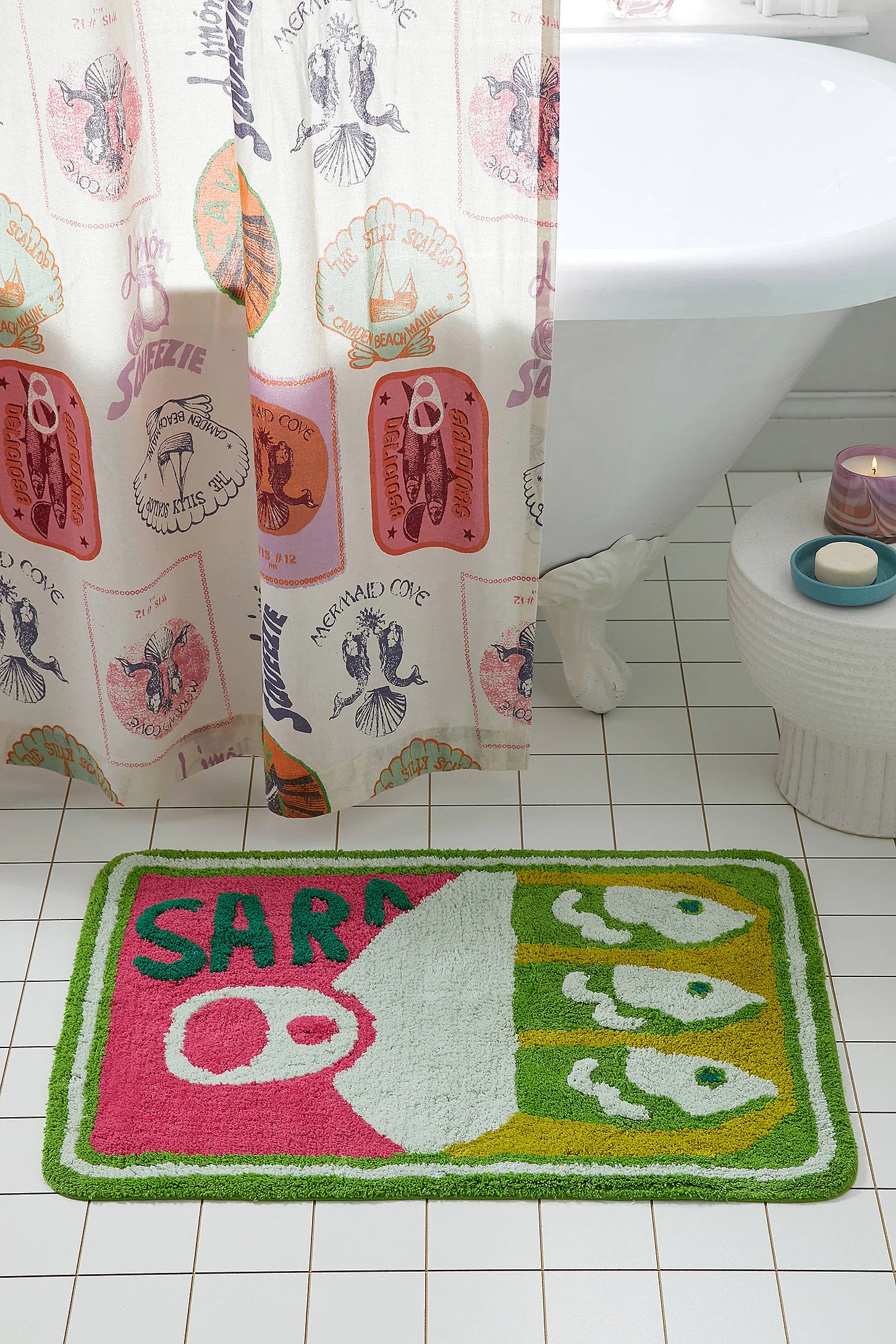 Sardines Bath Mat - Yellow/Green/Pink 50.8cm x 76.2cm