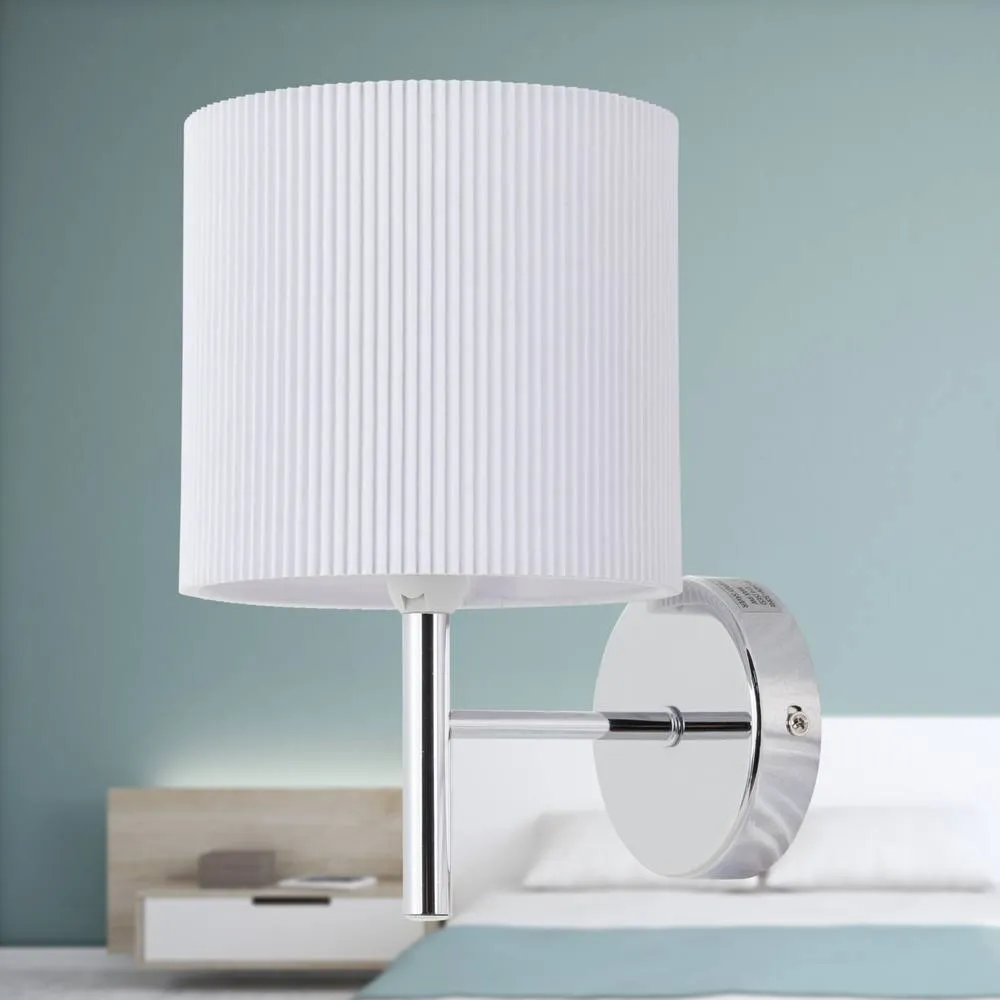 First Choice Lighting Set of 2 Brea - Chrome Wall Lights with White Pleated Shade in Silver 4