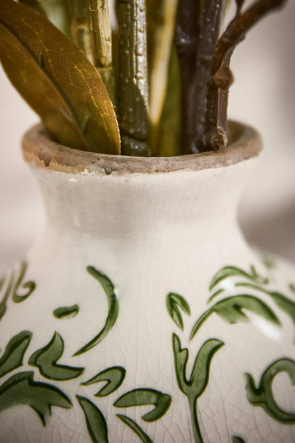Dibor Vintage Luxury Irina Green Botanical Bottle Flower Vase H31 x W14cm in Cream 4