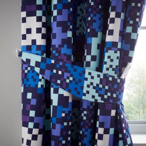 Pixel Blackout Eyelet Curtains 4