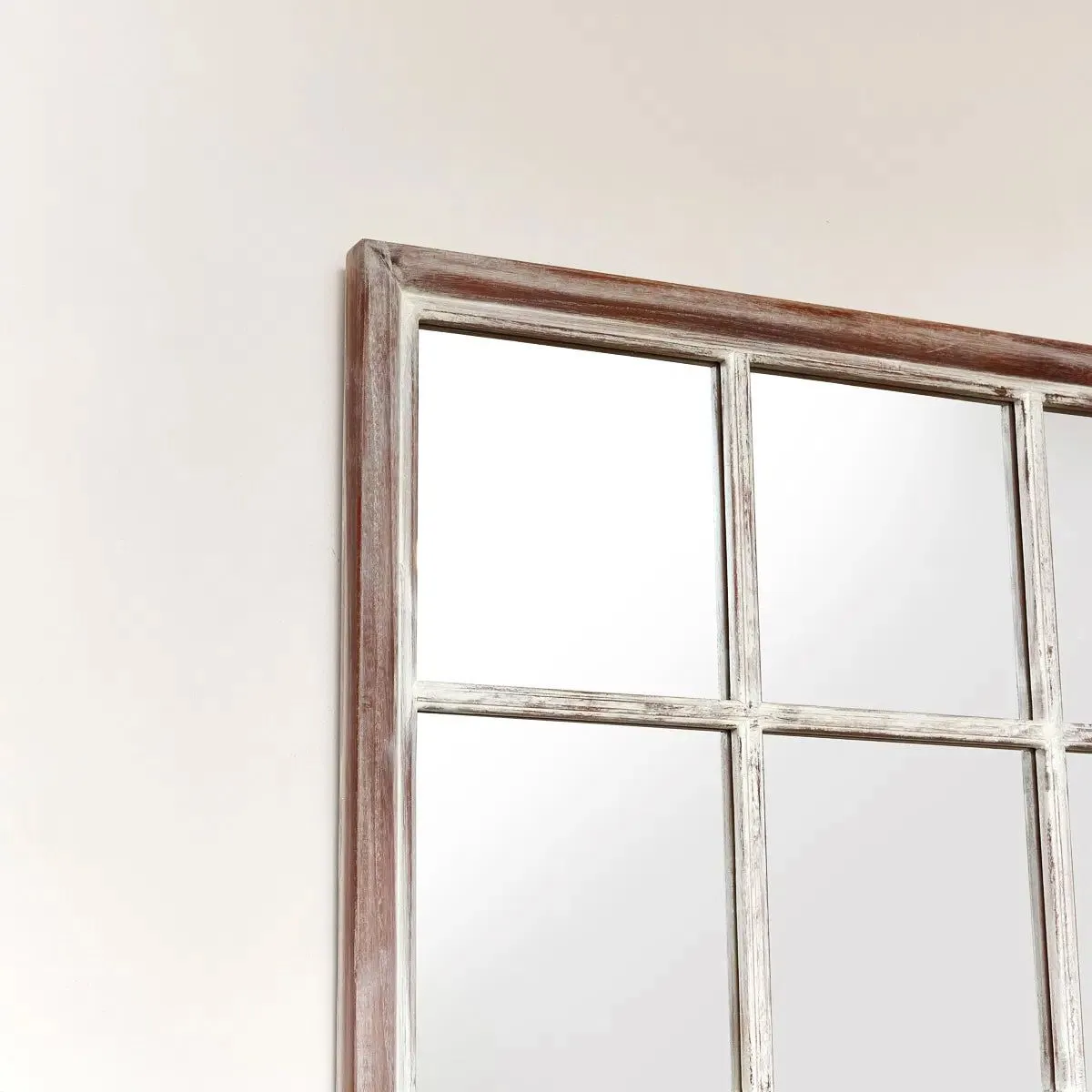 Melody Maison Large Rustic Wooden Window Wall Mirror 120cm X 90cm in Light Brown 6