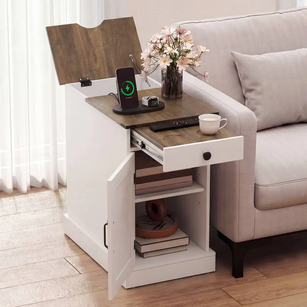 Costway Farmhouse Bedside Table in White 5