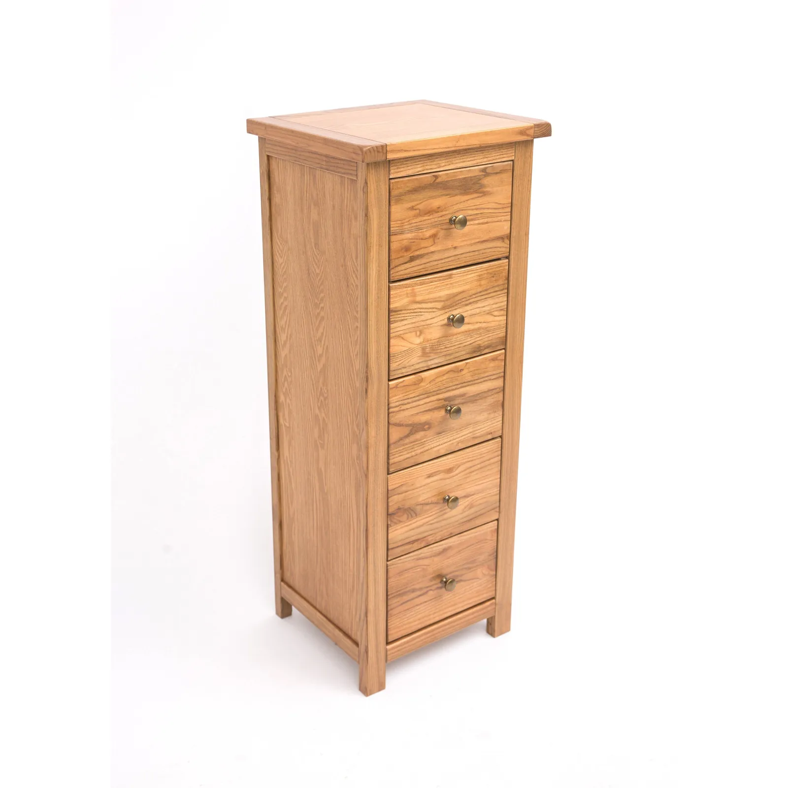 Cabinet Bits Trivento 5 Drawer Narrow Chest of Drawers Brass Knob in Natural 3
