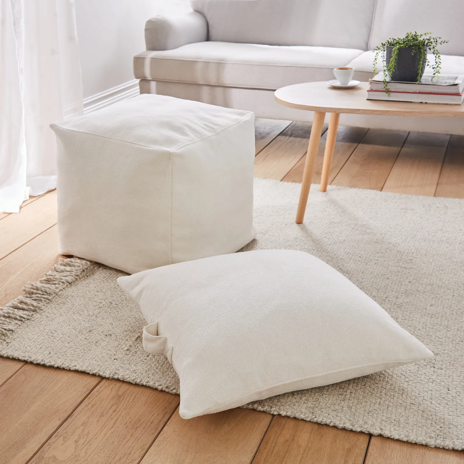 Boucle Square Pouffe White