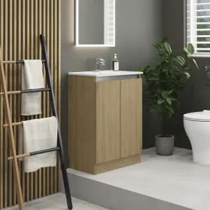 Newland Natural Oak Slimline Basin Floorstanding Unit - 600mm 2