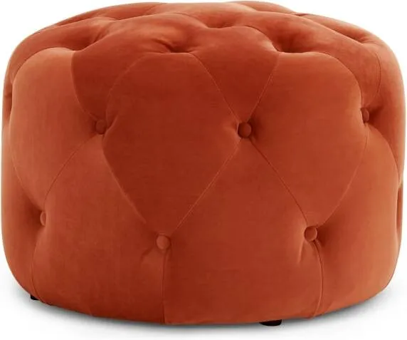 Hampton Small Round Pouffe, Flame Orange Velvet 