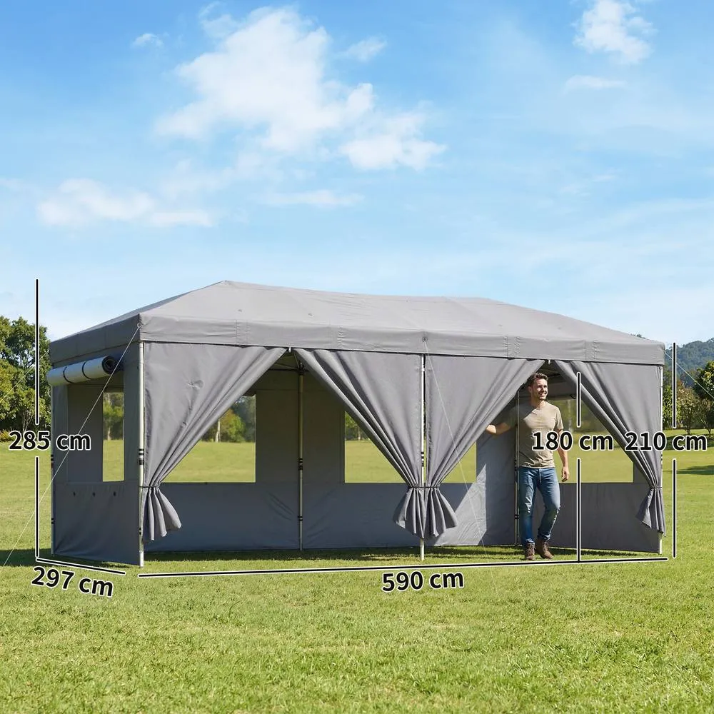 OUTSUNNY 3 x 6 m Pop Up Gazebo, UPF50+ Wedding Party Tent Marquee, Dark Grey 3