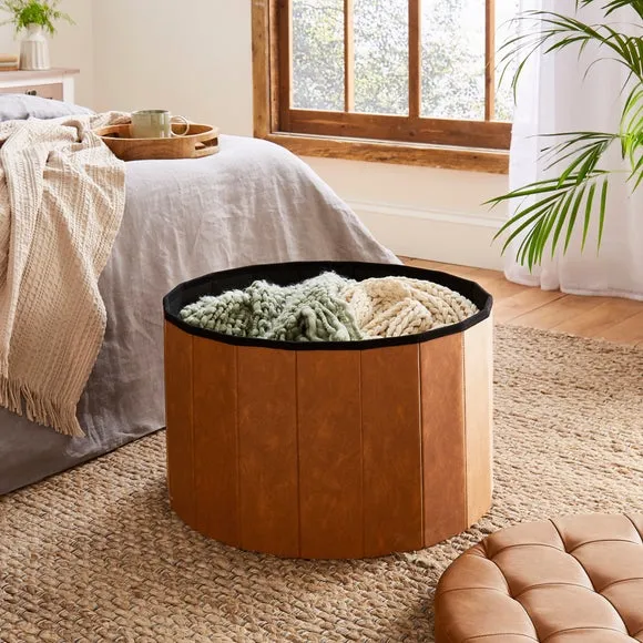 Faux Leather Large Round Ottoman 2