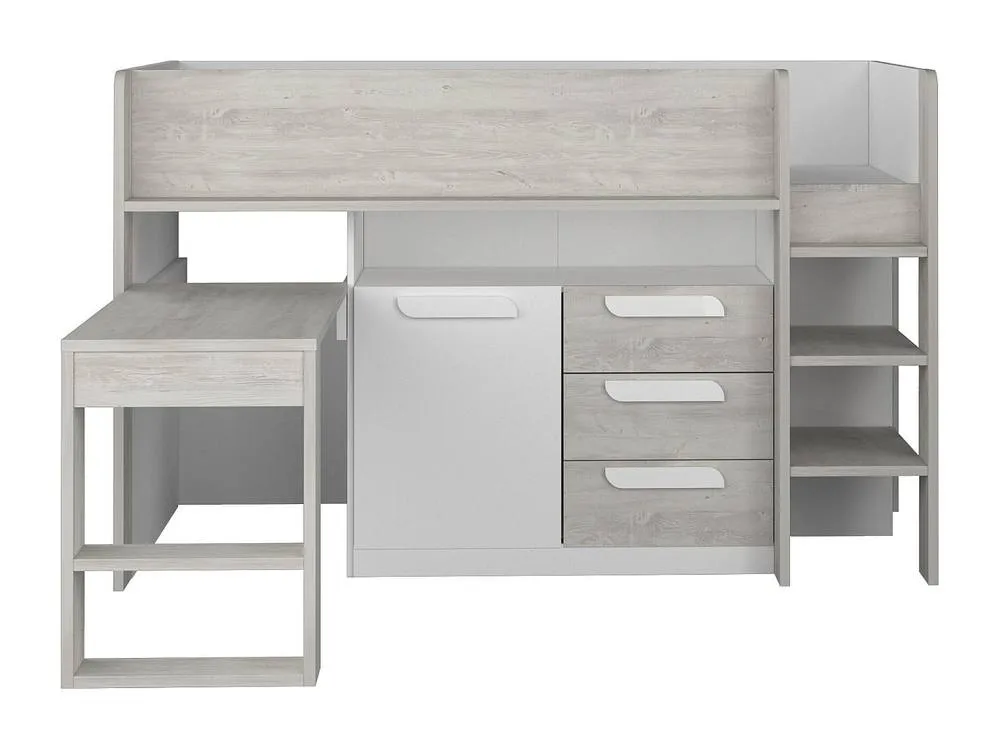 Vente-unique Combination Bed 90 X 200 Cm - With Desk & Storage - White and in Light Oak 2