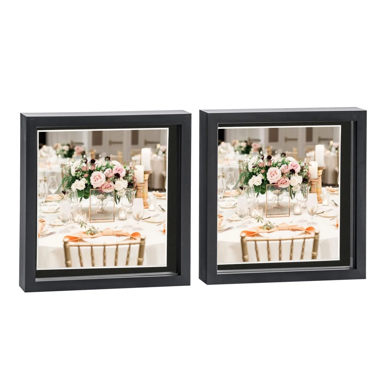 Nicola Spring 10x10" 3D Box Photo Frames 8x8" x2 in Black