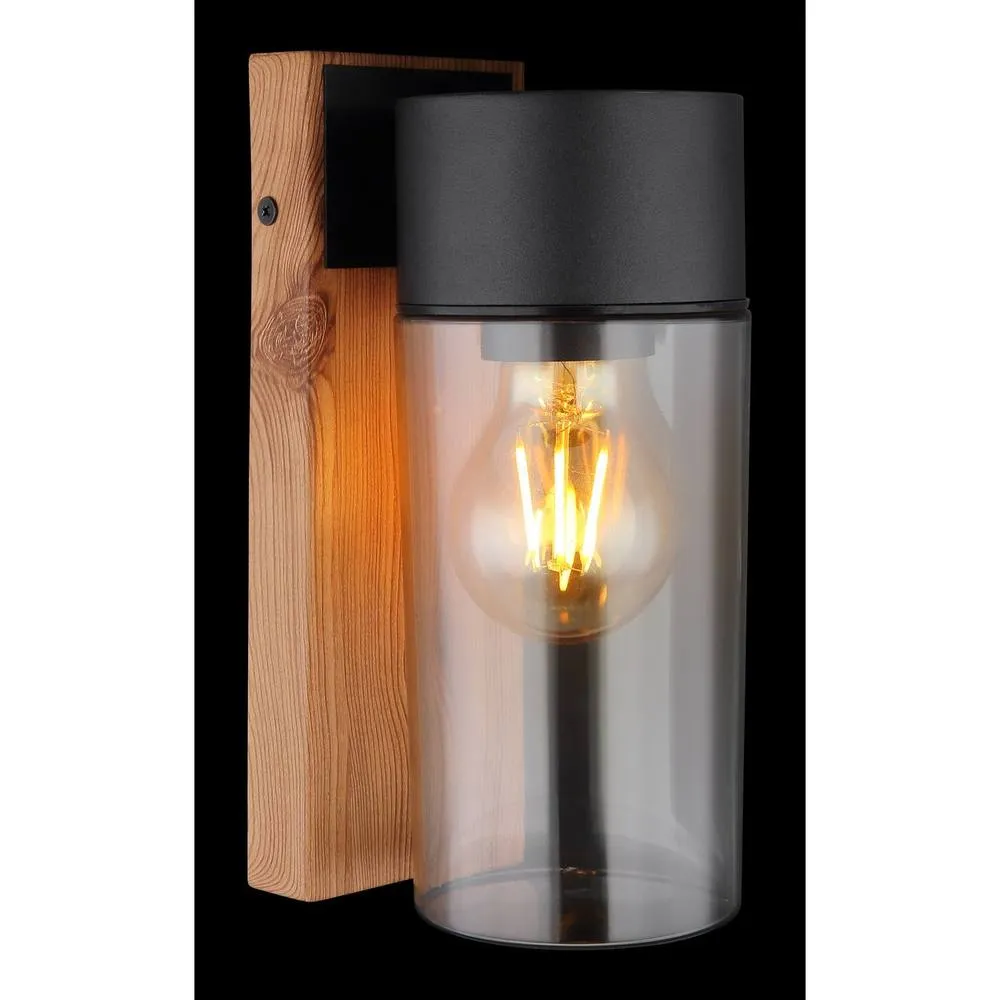 Netlighting Etsi Outdoor Wall Lantern Wood Look Dark IP44 Smoke Glass Shade 1x E27 in Brown 3