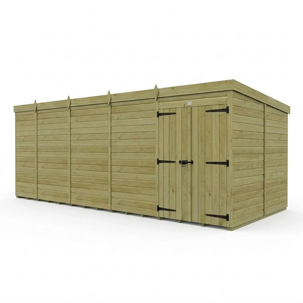 Buttercup Farm 19ft x 10ft Pent Garden Shed Double Door No Windows - Timber in Brown