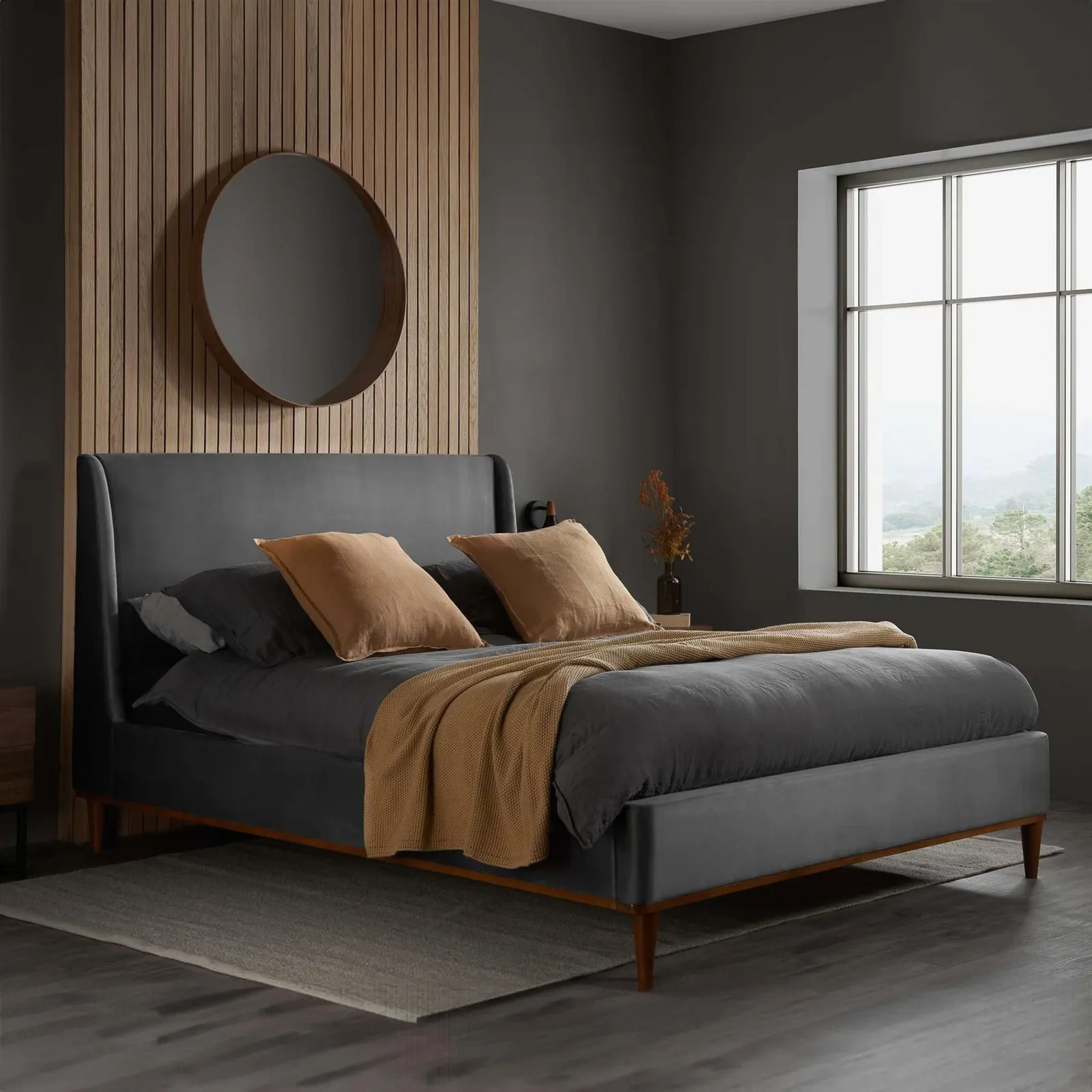 Birlea Double Bed Frame Grey Nicola Velvet Fabric 4FT6 135cm in Dark Grey