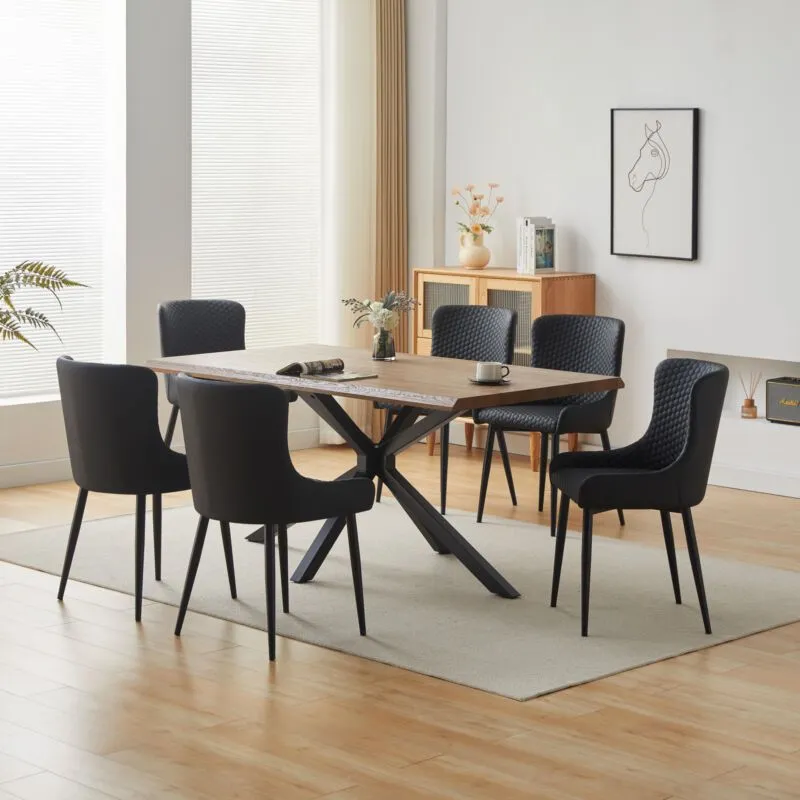 Comfy Living Ltd 7 Piece Industrial Style Dining Set Extending Table & 6 Chairs Oak Effect Table Top in Light Brown
