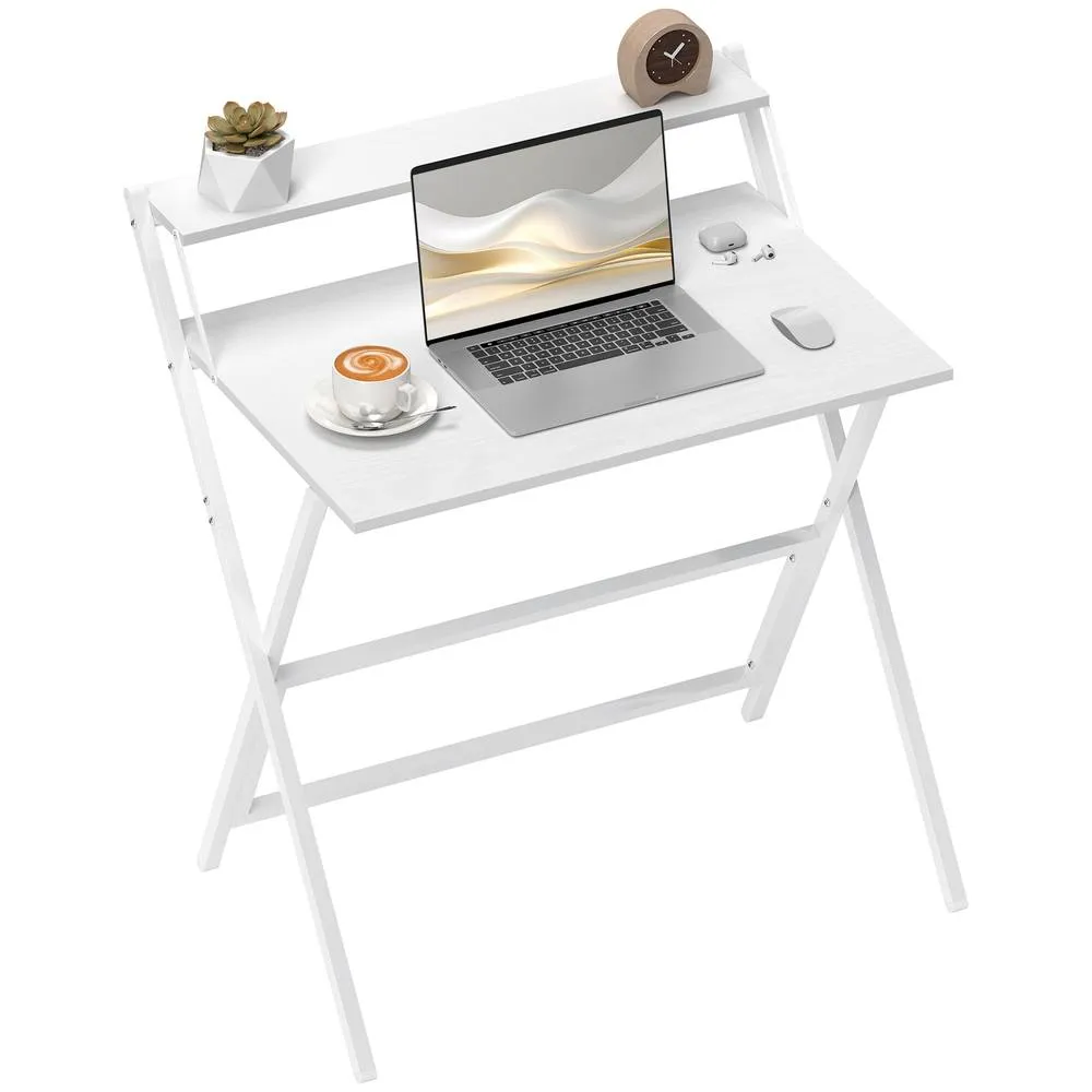 HOMCOM 81.5 cm Folding Computer Desk for Small Spaces Bedroom, White 2