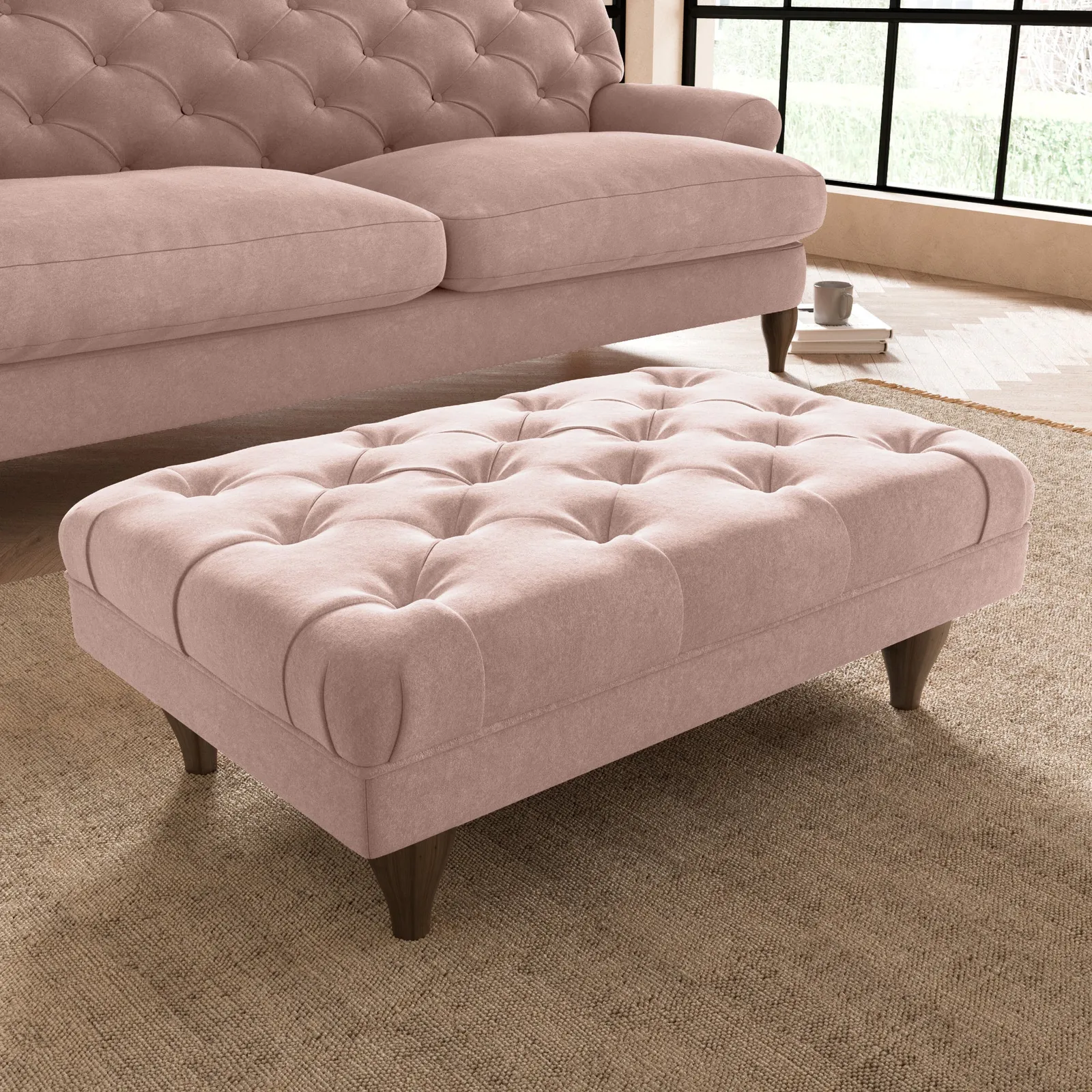 Warwick Luxury Velvet Footstool Luxury Velvet Peach Blush