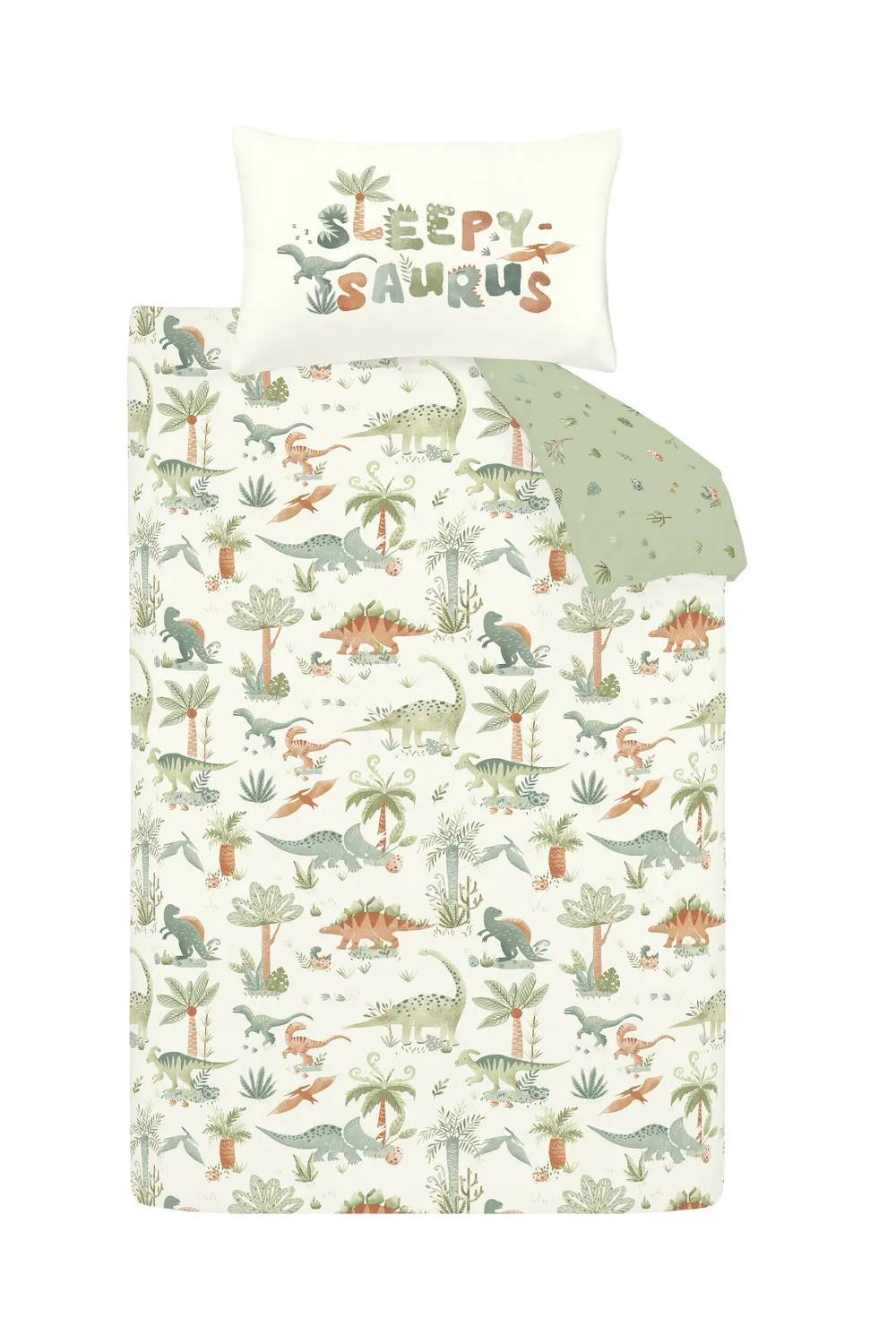 Catherine Lansfield 'Brushed Sleepy Saurus Dino' Cotton Reversible Duvet Cover Set in Cream 6