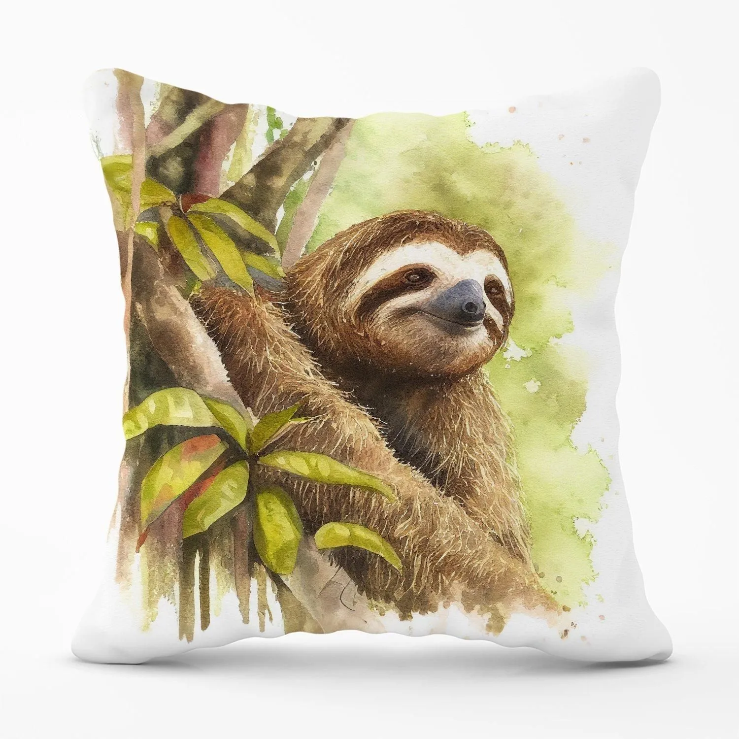 Warren Reed - Designer Sloth Watercolour Outdoor Cushion in Brown