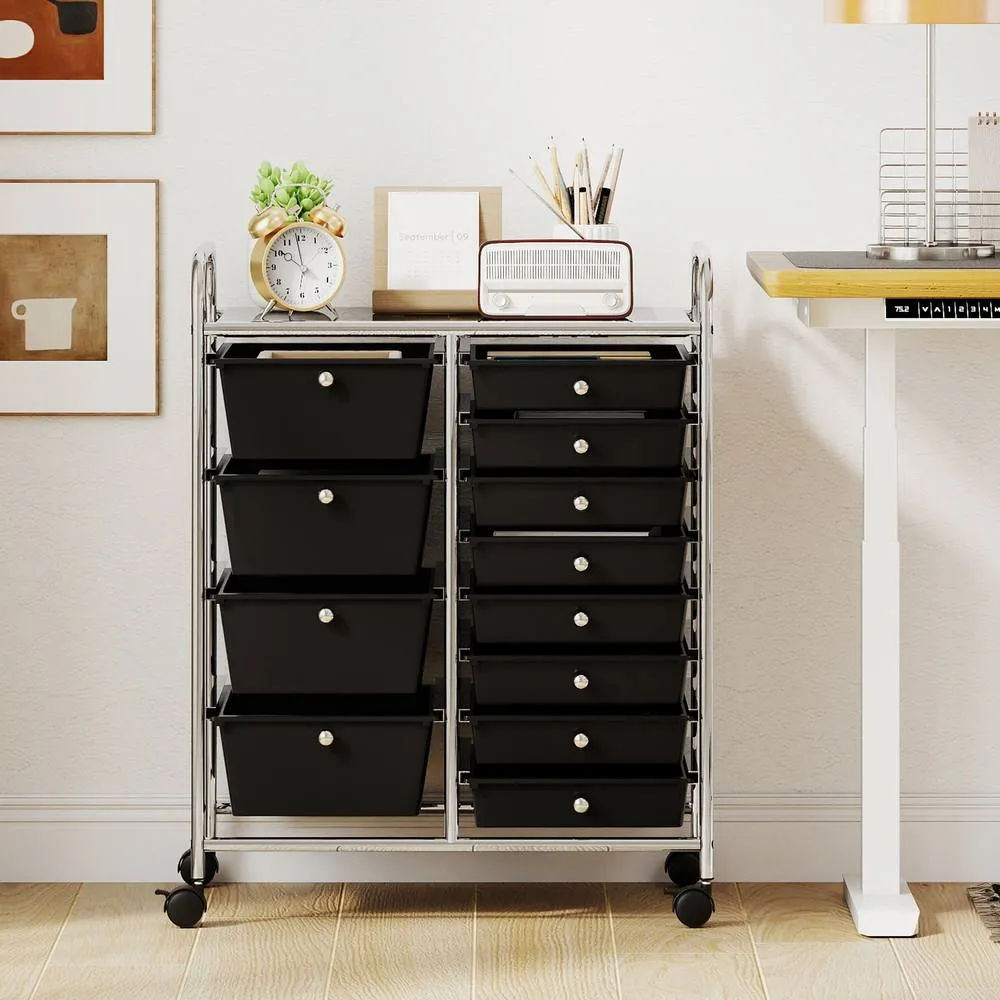 Costway Storage Cart Black Multi-Purpose Utility Cart with 2-Size Drawer 4
