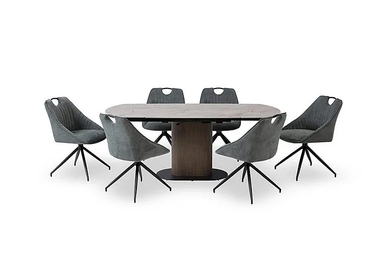 Petra Swivel Extending Dining Table and 6 Swivel Chairs - Green
