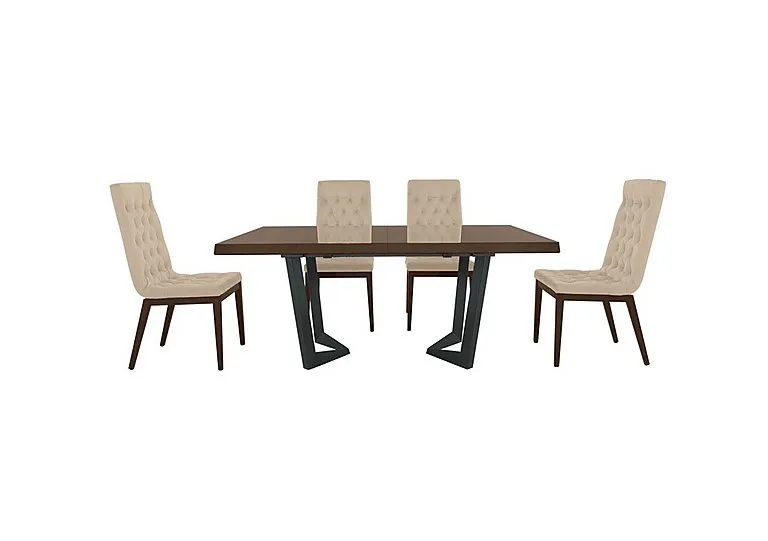 Palazzo 160cm Extending Dining Table in Dark Walnut with 4 Capitonne Buttoned Chairs - Aquos Cream