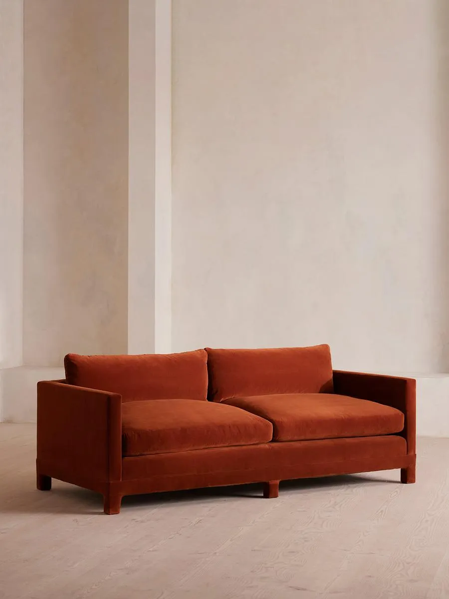 Ashford Three Seater Sofa, Velvet, Rust