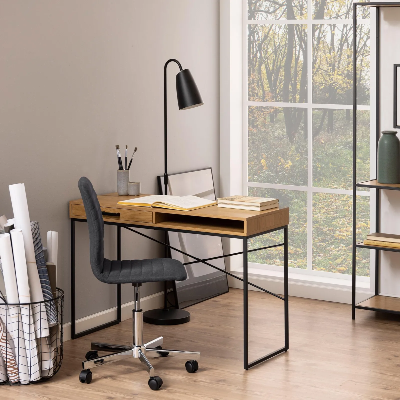 Furniture To Go Seaford Office Desk with 1 Drawer in Oak in Light Oak 5