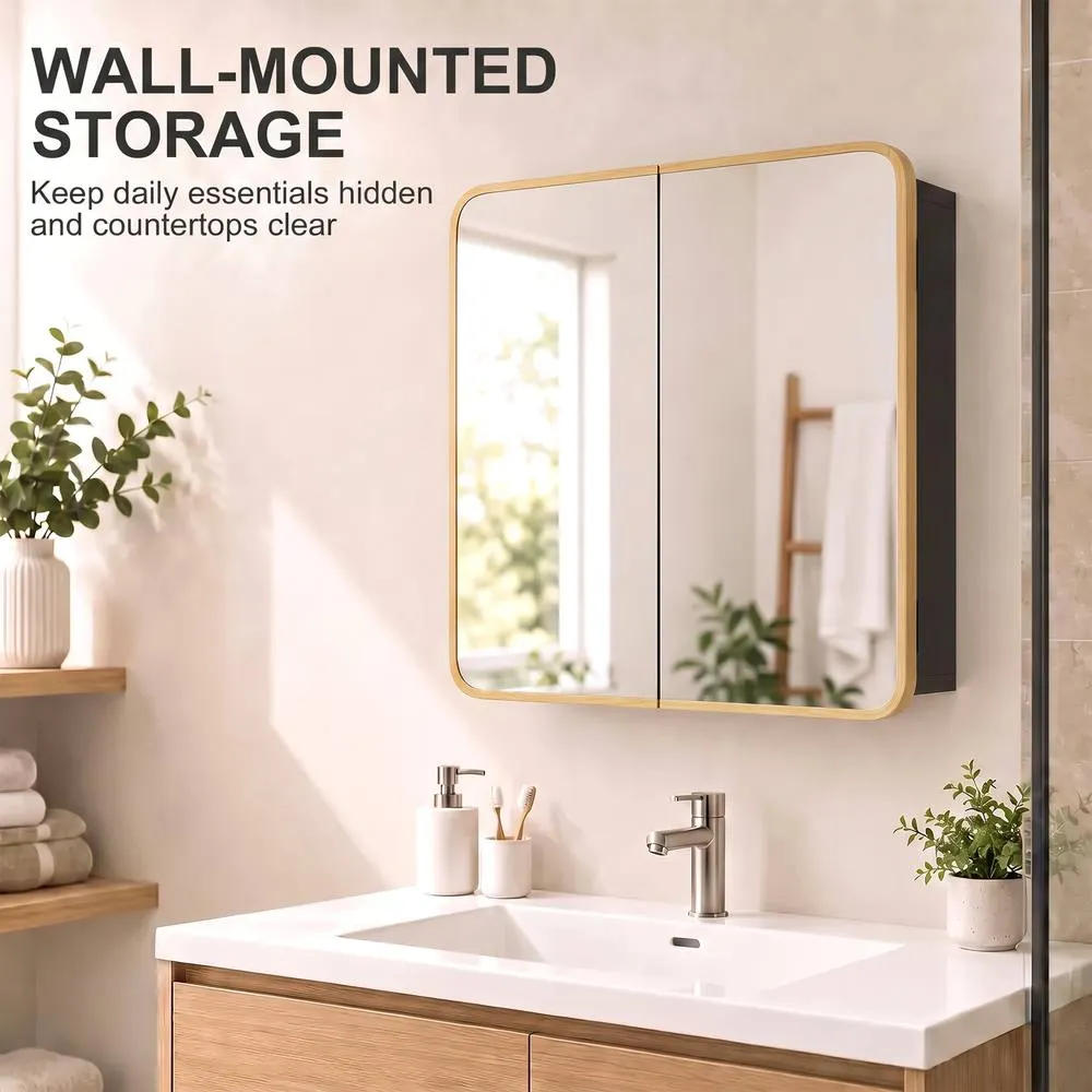HOMCOM Bathroom Medicine Mirror Cabinet, Bathroom Wall Cabinet, Natural 4