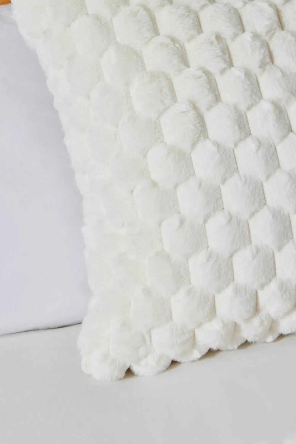 BHS Honeycomb Faux Fur Cushion in Cream 2