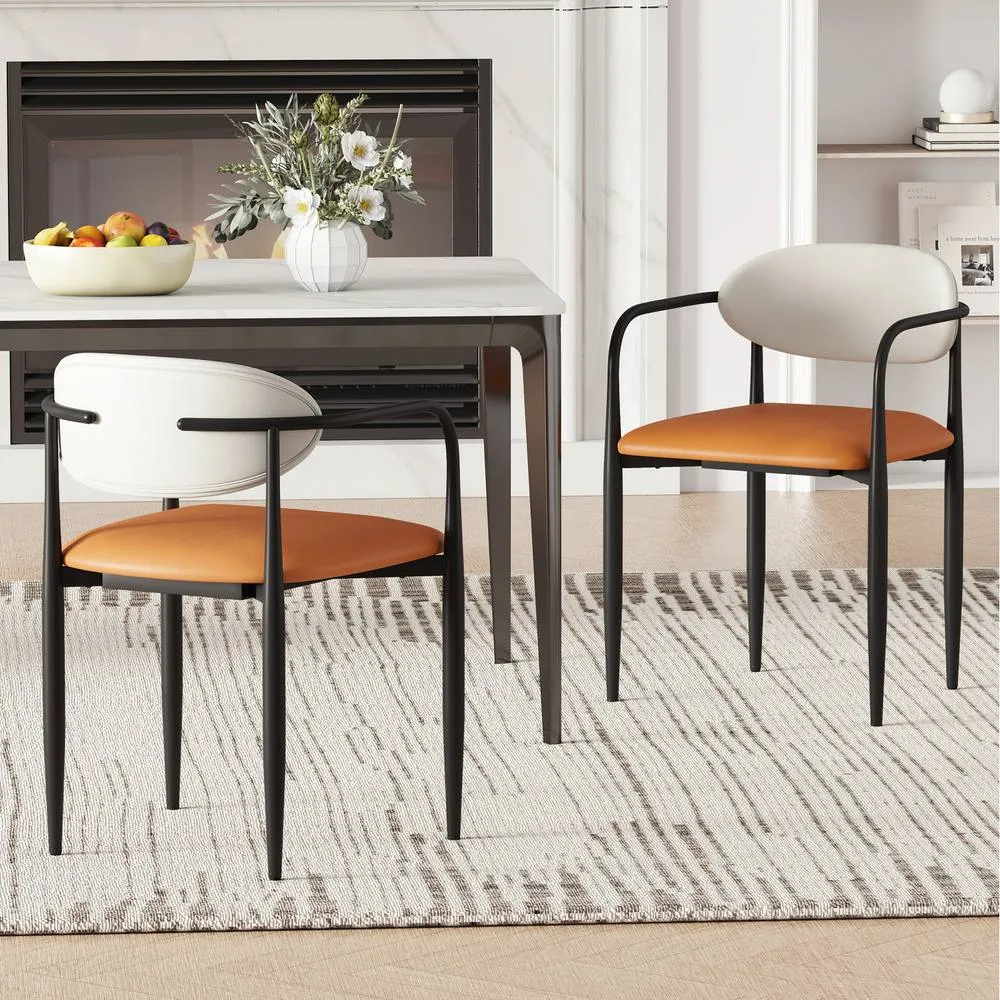 Costway Modern Dining Chairs Set of 2 Faux Leather Upholstered Kitchen Chairs in Orange 2