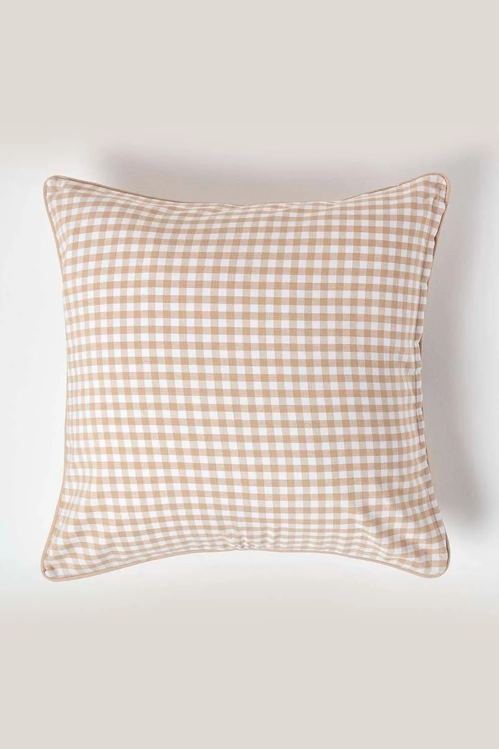 Homescapes Cotton Gingham Check Cushion Cover in Beige 1