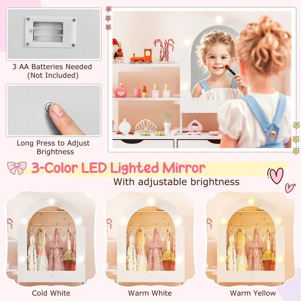 Costway Pretend Play Dressing Table Set - White 4