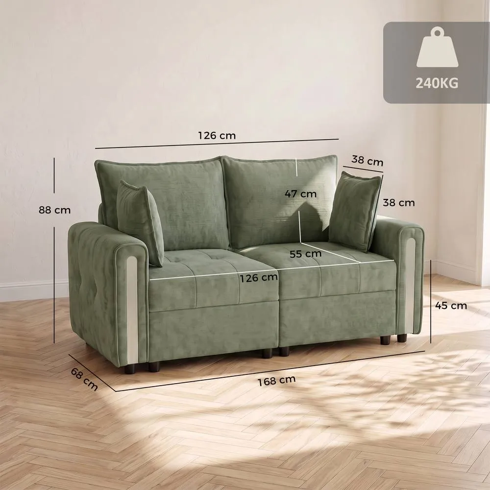 HOMCOM 2 Seater Sofa with Lift-Up Storage, 168 cm Velvet Couch, Dark Green 3
