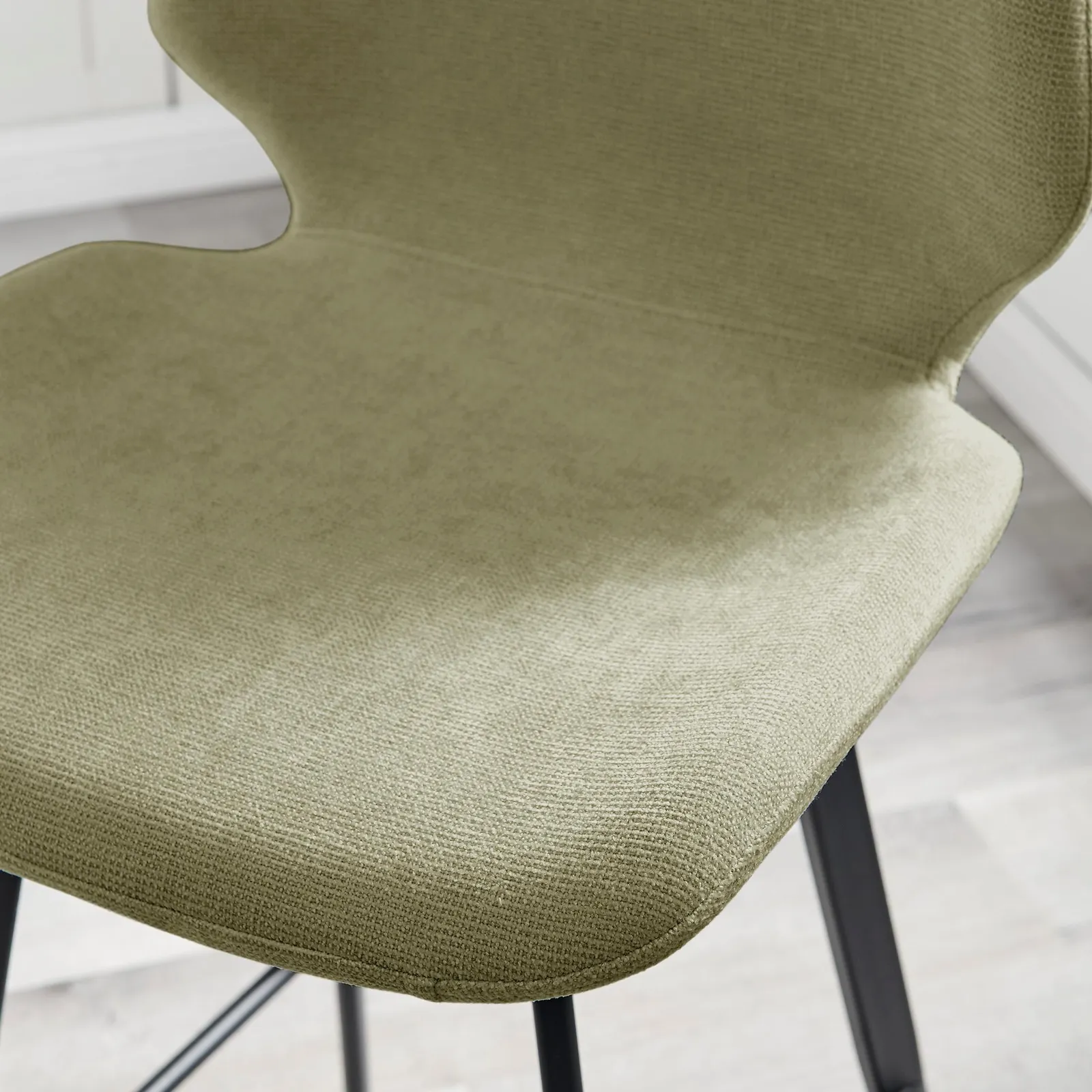 FurnitureboxUK Nyla Set of 2 Fabric Black Leg Counter Stools in Light Green 3
