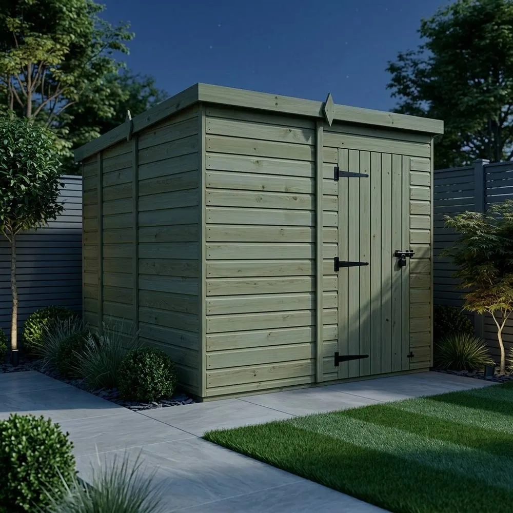 Buttercup Farm 7ft x 9ft Pent Garden Shed Single Door No Windows - Timber in Brown 3