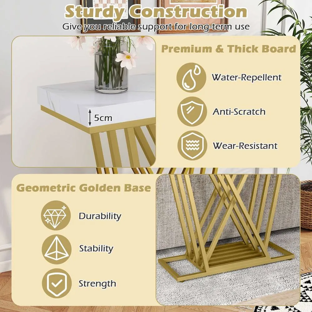 Costway Gold Console Table Modern Sofa Table Entryway Table in White 4