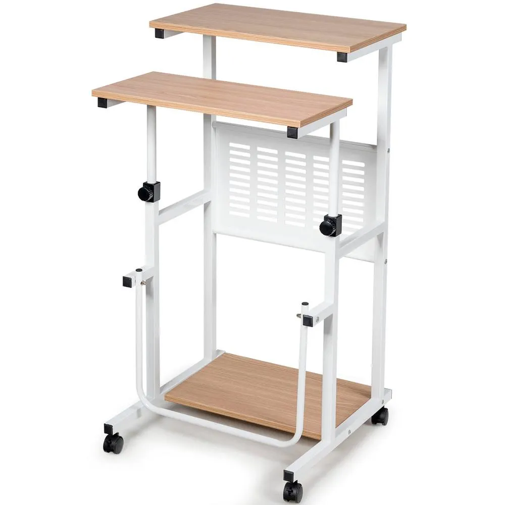 Costway 2 in 1 Adjustable Computer Desk Office PC Desk Movable Workstation in Natural 3