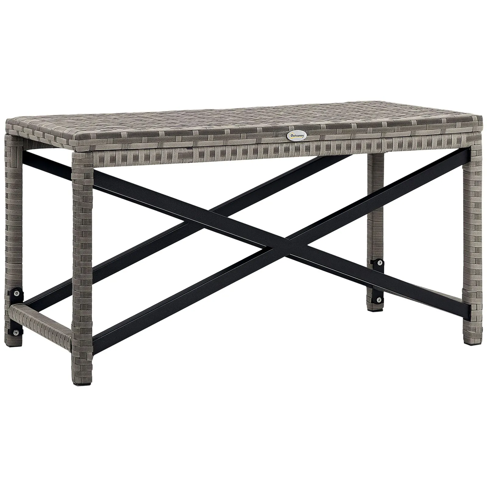 OUTSUNNY Outdoor Coffee Table, PE Rattan Side Table w/ Plastic Board in Grey 2