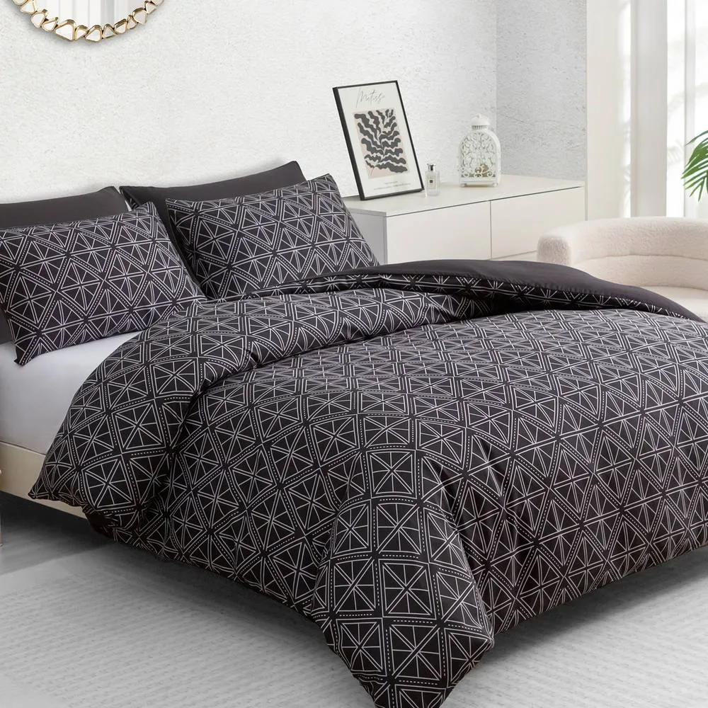 Grace Luxury Microfiber Duvet Cover Set Durable Bedding Sets in Black
