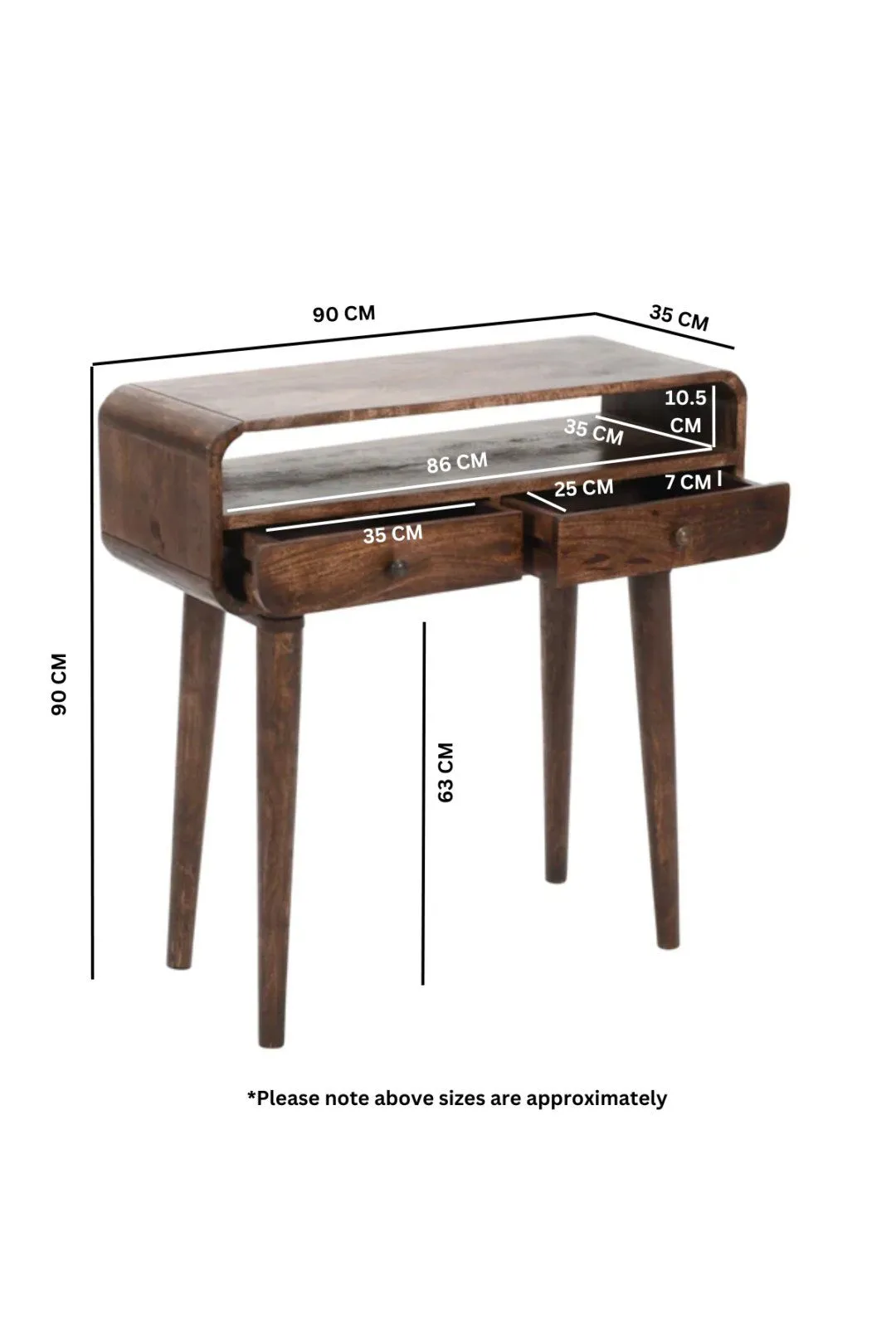 IH Design Malena Dark Mango Wood Console Table with 2 Drawers in Dark Brown 6