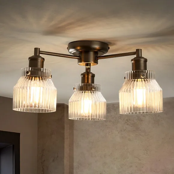 Tobias Art Deco 3 Light Semi Flush Ceiling Light 2