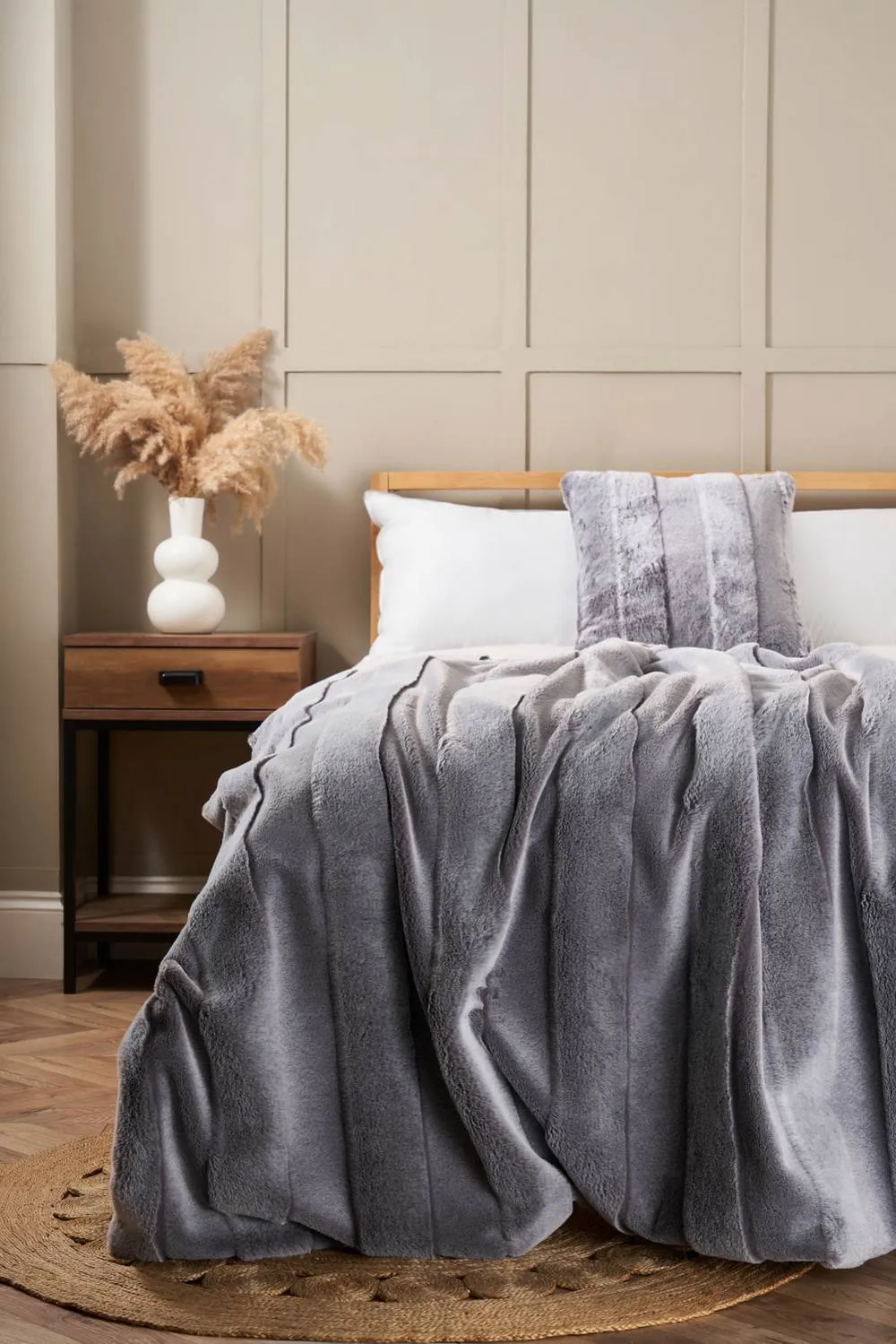 BHS Faux Fur Stripe Throw in Grey