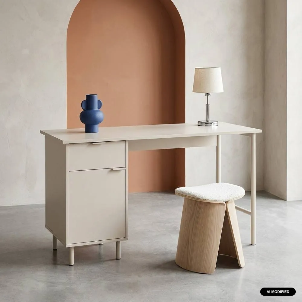 sweeek Desk with 1 drawer & 1 door wood decor & metal in Beige