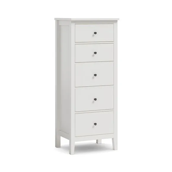 Lynton Tall Small 5 Drawer Chest, White 6