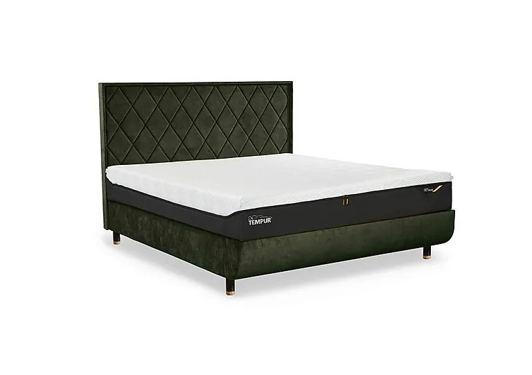 Arc Disc Ottoman Bed Frame with Quilted Headboard - King Size - Dark Green with Oak Feet