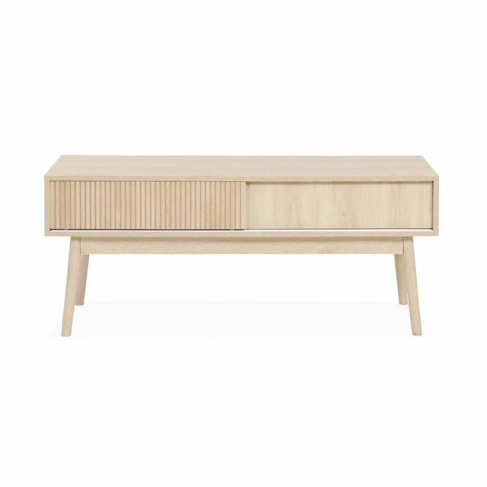 sweeek 115cm TV unit grooved wood detail 2 doors in Beige 6