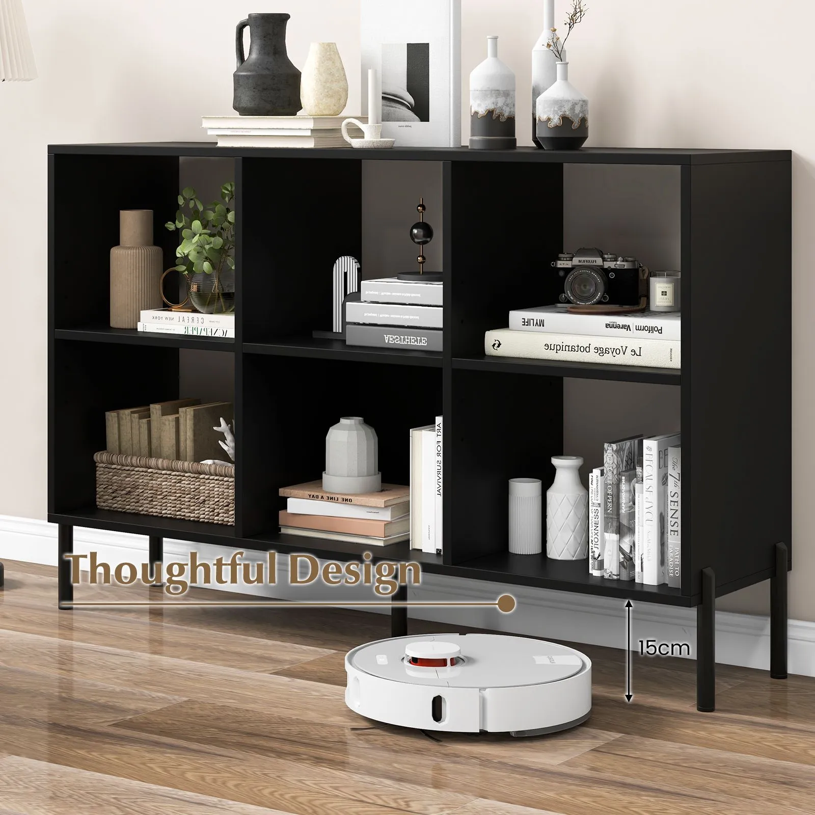 Costway 6-Cube Storage Bookcase Wooden Open Bookshelf in Black 5