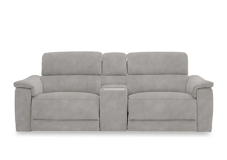 Genius Fabric 3 Seater Power Recliner Media Sofa with Power Headrests, Power Lumbar and Heated Seats - Dexter Stone